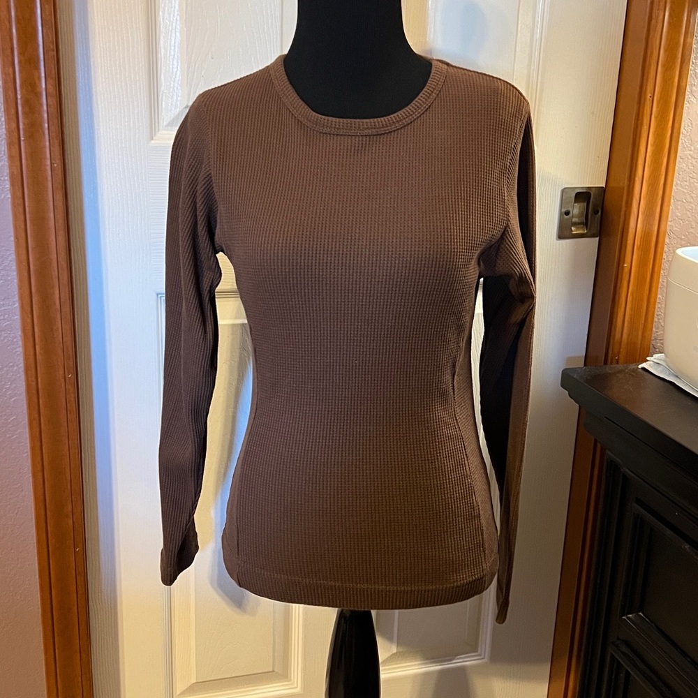 Brown Ribbed Long Sleeve Top